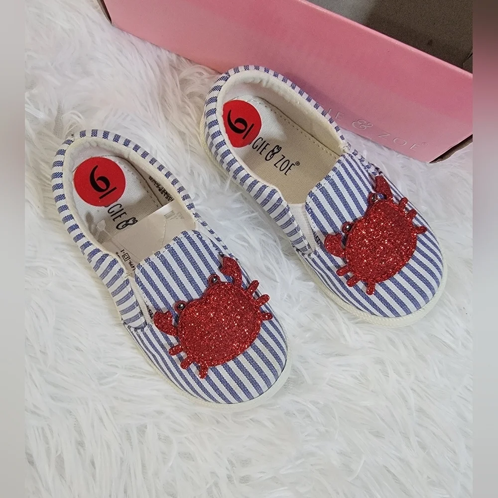 Maggie & Zoe Striped Moccasins with Glittery Crab